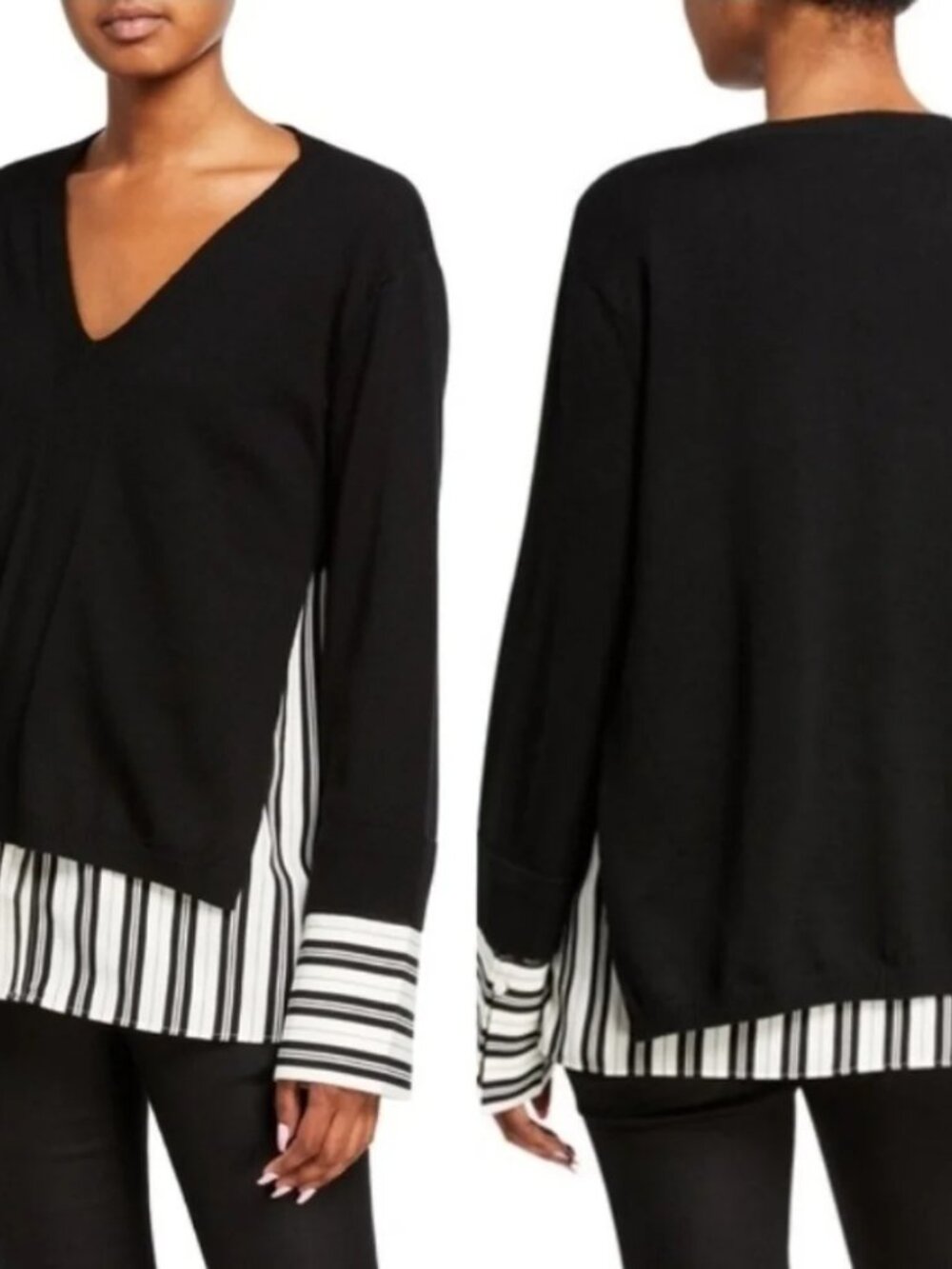 Club Monaco 100% Merino Wool Pullover Black With Striped Shirt Size S